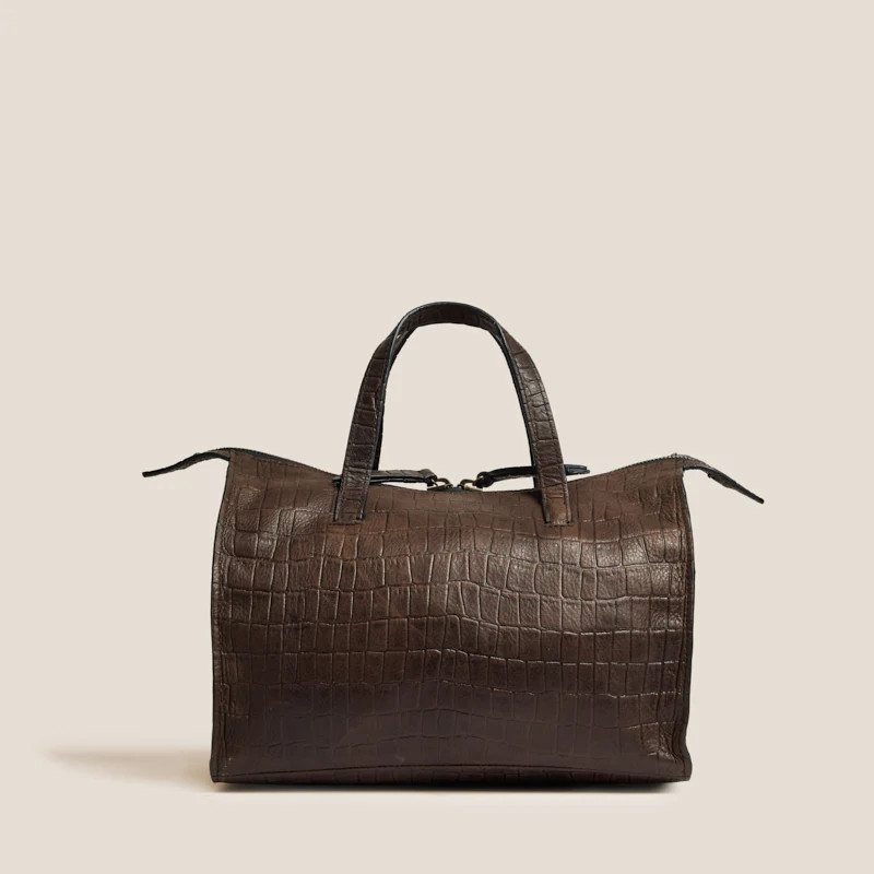 Zoe Satchel - "Broken-In" Leather Croc Chocolate | Parker Thatch