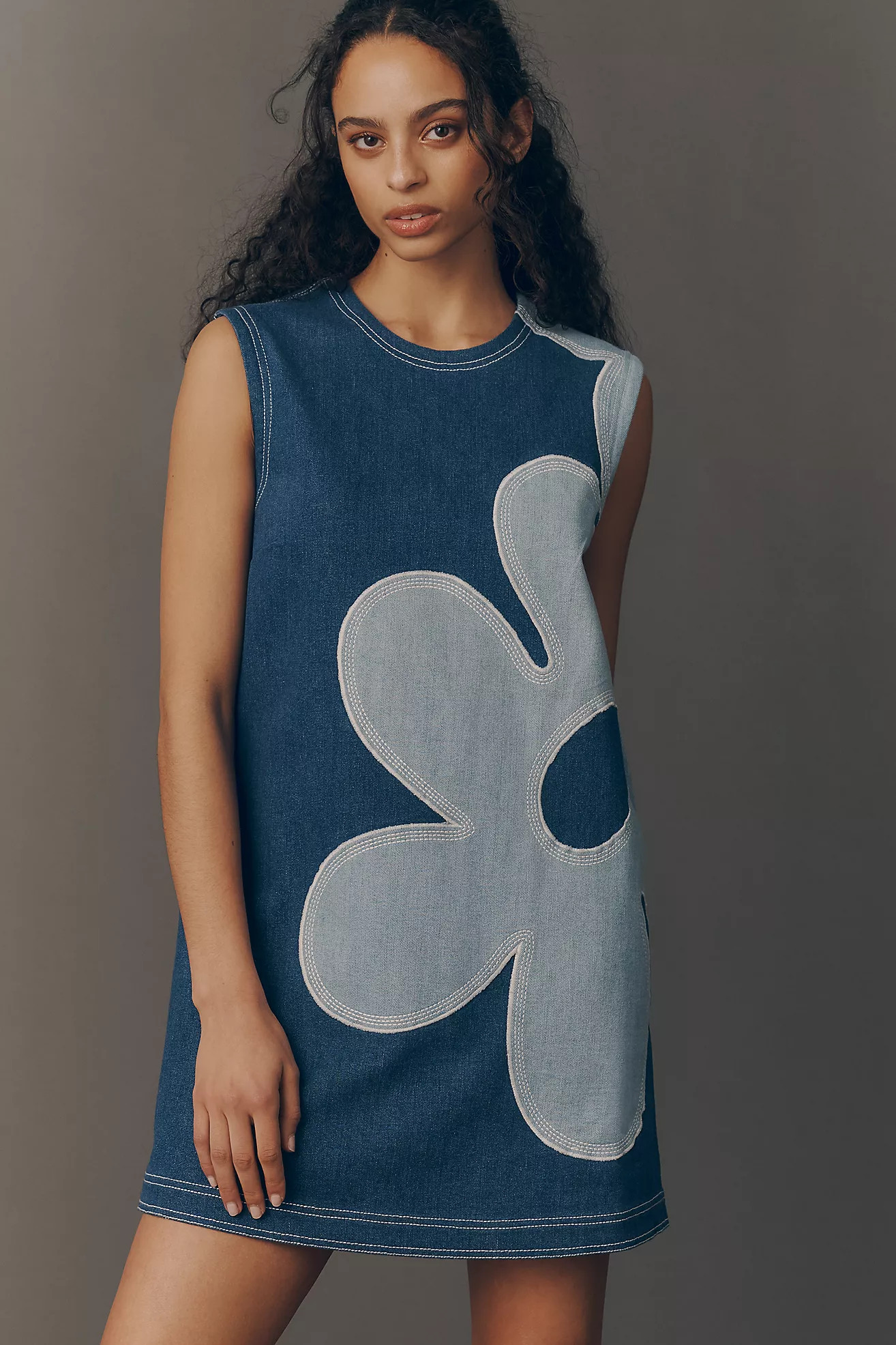 Pilcro Sleeveless Floral Denim Mini Dress | Anthropologie (US)