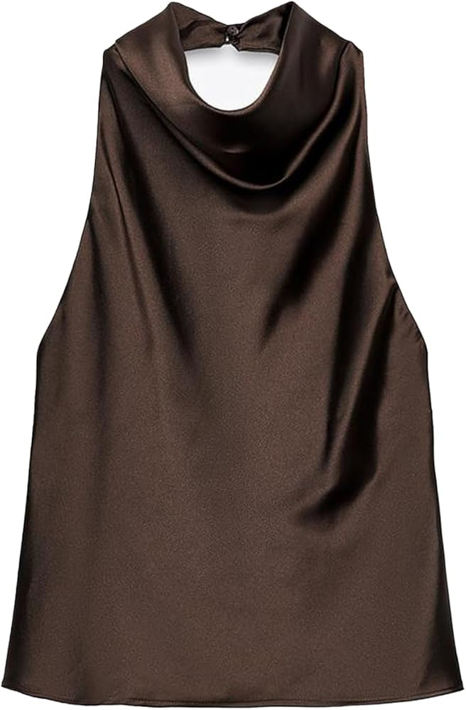 Women's Satin Tank Top Backless Halter Neck Camisole Elegant Draped Front Loose Fit Sexy Summer T... | Amazon (US)