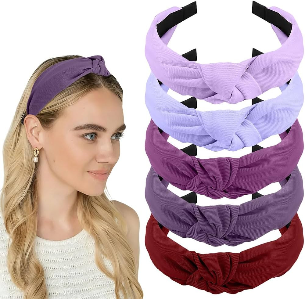 AHONEY 5 Pack Purple Knotted Headbands for Women Trendy Fashion Thick Headbands Top Knot Non Slip... | Amazon (US)