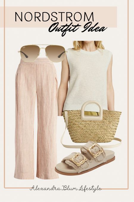 Casual summer outfit! Perfect travel day outfit! Pontoon or boat outfit! Brunch outfit! Cute summer sandals and straw purse from Nordstrom! 

#LTKOver40 #LTKShoeCrush #LTKFindsUnder100