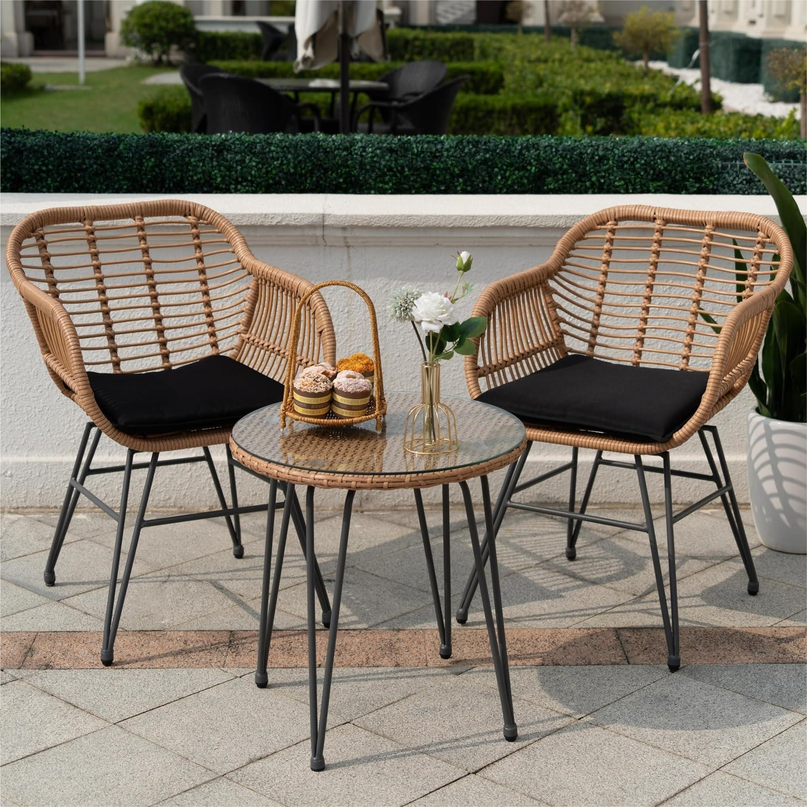 3 Piece Outdoor Wicker Furniture Patio Bistro Set, Balcony Furniture Rattan Conversation Sets, Ou... | Amazon (US)