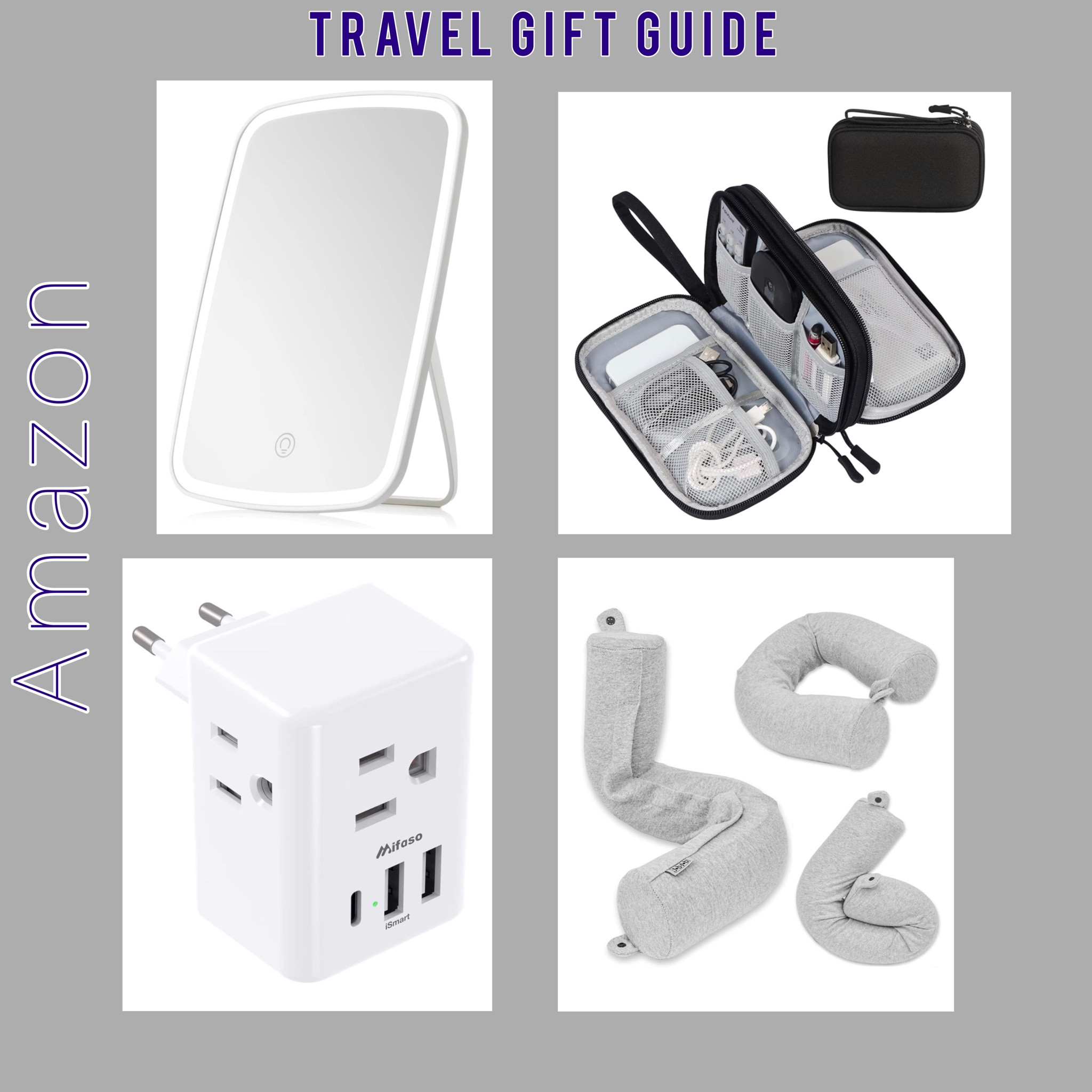 Amazon. Gift Guide. For Her. Travel Gift Guide. Travel Necessities. Portable LED Make Up Mirror. LED Mirror. Electronic Organizer. Universal Plugin. Travel Pillow. Memory Foam Twist Pillow  Travelers Guide. 

#LTKGiftGuide #LTKtravel #LTKsalealert