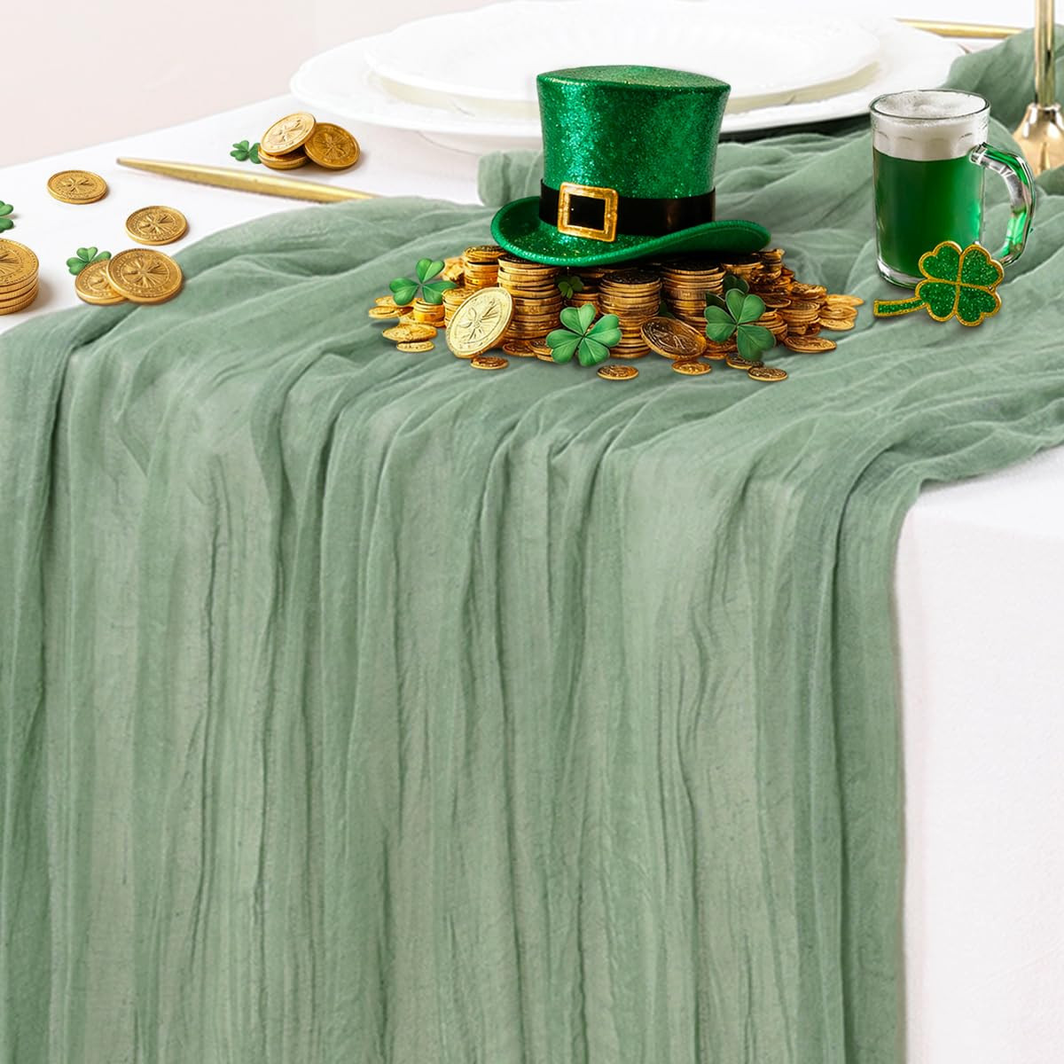 Socomi Sage Green Cheesecloth Table Runner Easter Spring Boho Rustic Farmhouse Gauze 120 inch 10F... | Amazon (US)