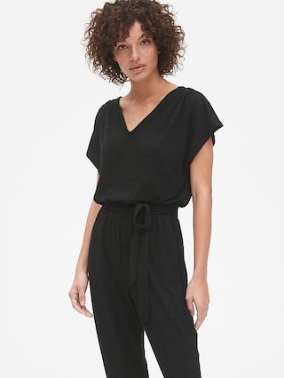 Softspun Short Sleeve Tie-Belt Jumpsuit | Gap US