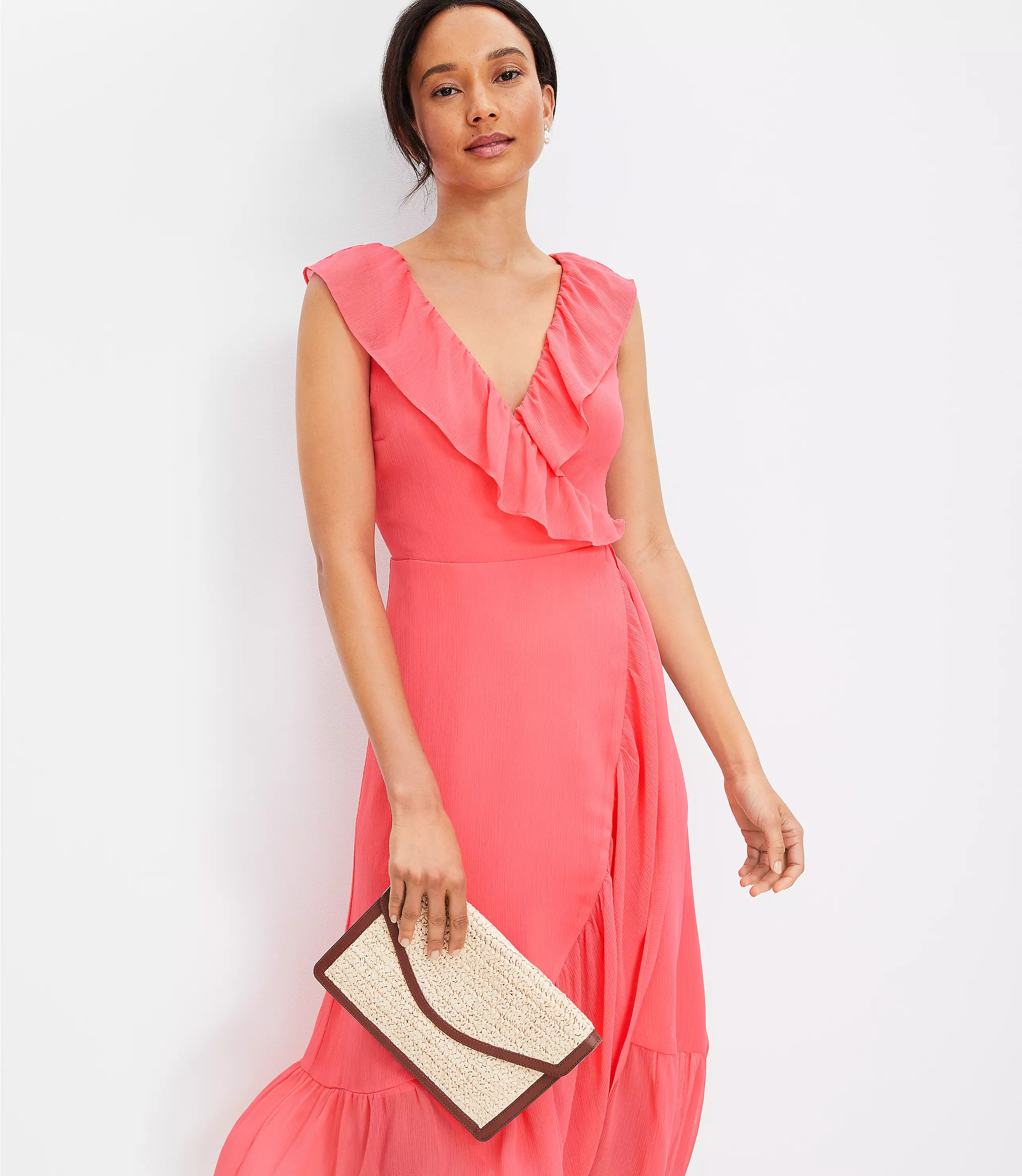 Crinkle Ruffle Midi Dress | LOFT