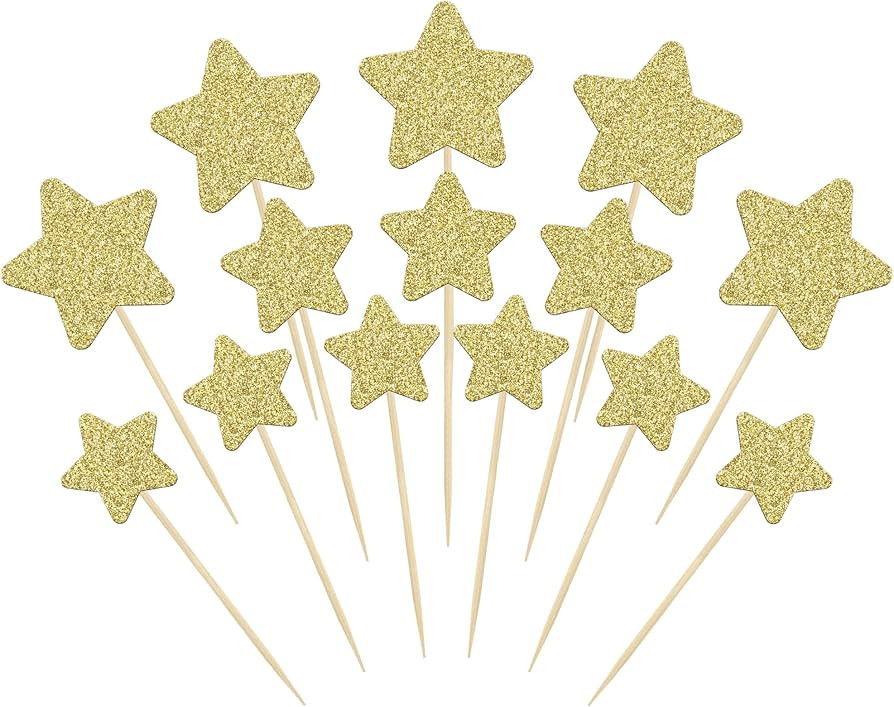 Gyufise 42Pcs Star Cupcake Toppers Gold Glitter Assembled Twinkle Star Cupcake Picks Wedding Enga... | Amazon (US)