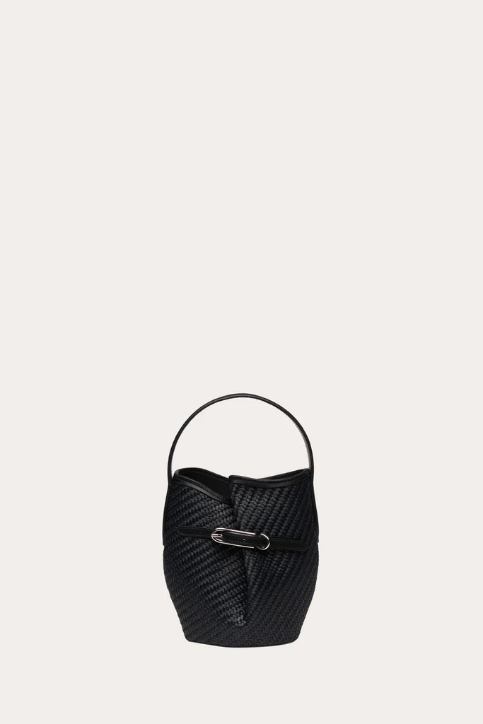 Belted Bucket Bag Mini Black Raffia | LITTLE LIFFNER