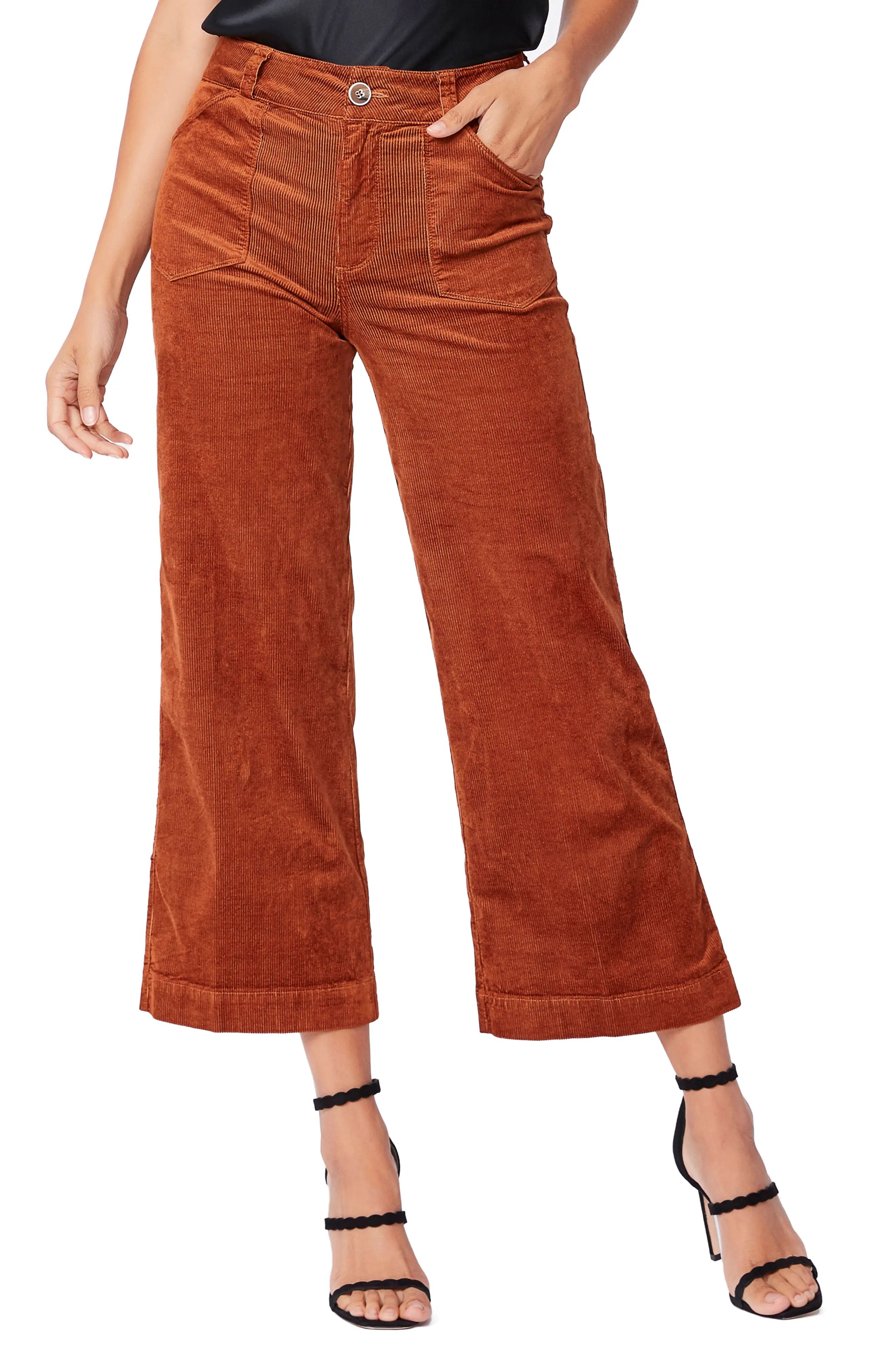 Women's Paige Anessa Corduroy Wide Leg Crop Pants, Size 29 - Orange | Nordstrom