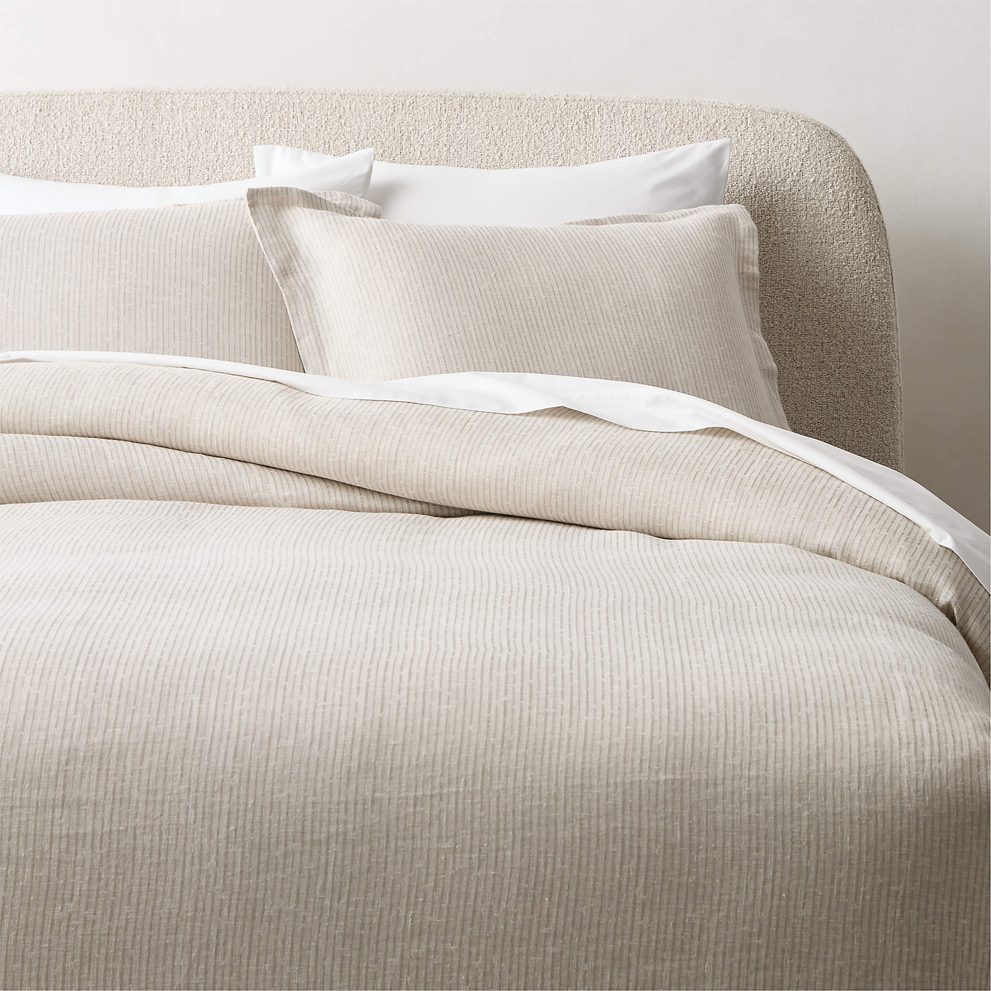 Sonnet Warm White and Cool Grey European Linen and Cotton Full/Queen Duvet Cover + Reviews | CB2 | CB2
