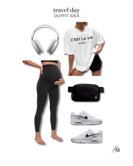 Maternity travel day outfit idea. I love these Amazon leggings and oversize tshirt. 

#LTKSeasonal #LTKStyleTip #LTKTravel
