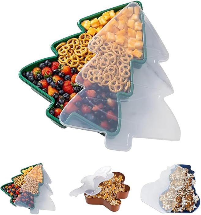 Giant Gingerbread and Christmas Tree Shaped Storage Boxes, Multifunctional Holiday Themed Tray wi... | Amazon (US)