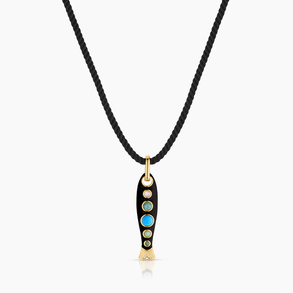 Amalfi Black Enamel Fish Silk Cord Necklace | Thatch