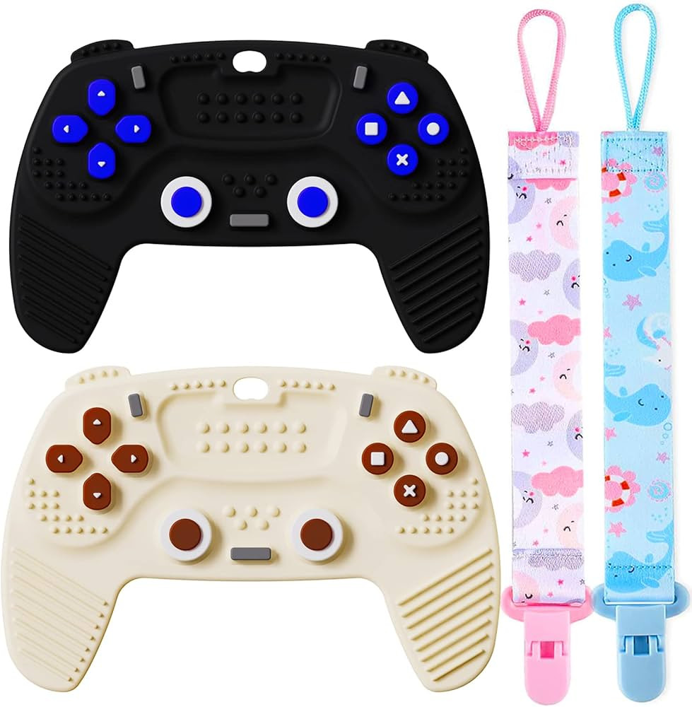 2 Pack Remote Game Controller Shape Teething for Baby, Soft Silicone Baby Teether Toys with Pacif... | Amazon (US)
