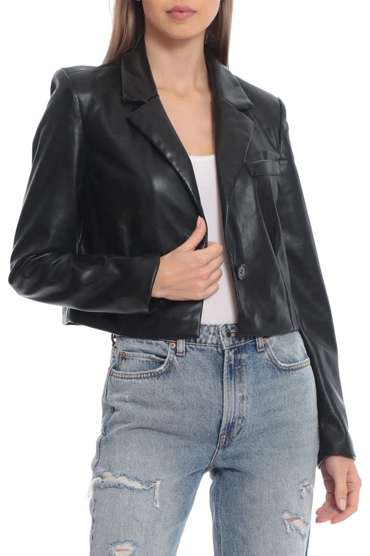 Faux Leather Cropped Blazer | Avec Les Files
