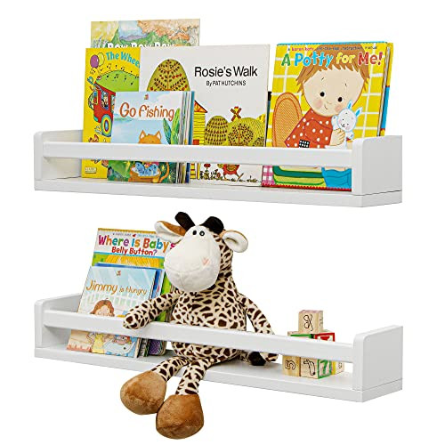 Fun Memories Nursery Book Shelves, 24Inch Floating Shelf for Wall, Wall Bookshelf for Kids Solid Wood Wall Mounted Shelves for Books,Toys and Decor Storage, Set of 2 | Amazon (US)