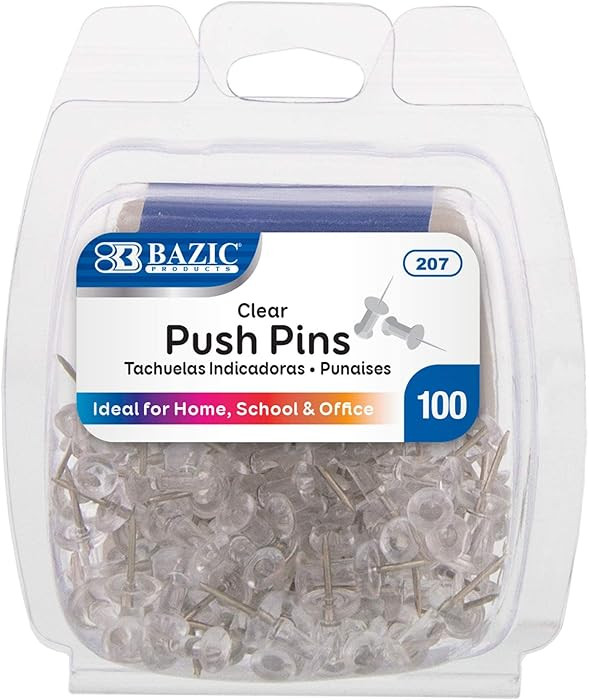 BAZIC Transparent Push Pins, Clear, 100 Per Pack (Packaging May Vary) | Amazon (US)