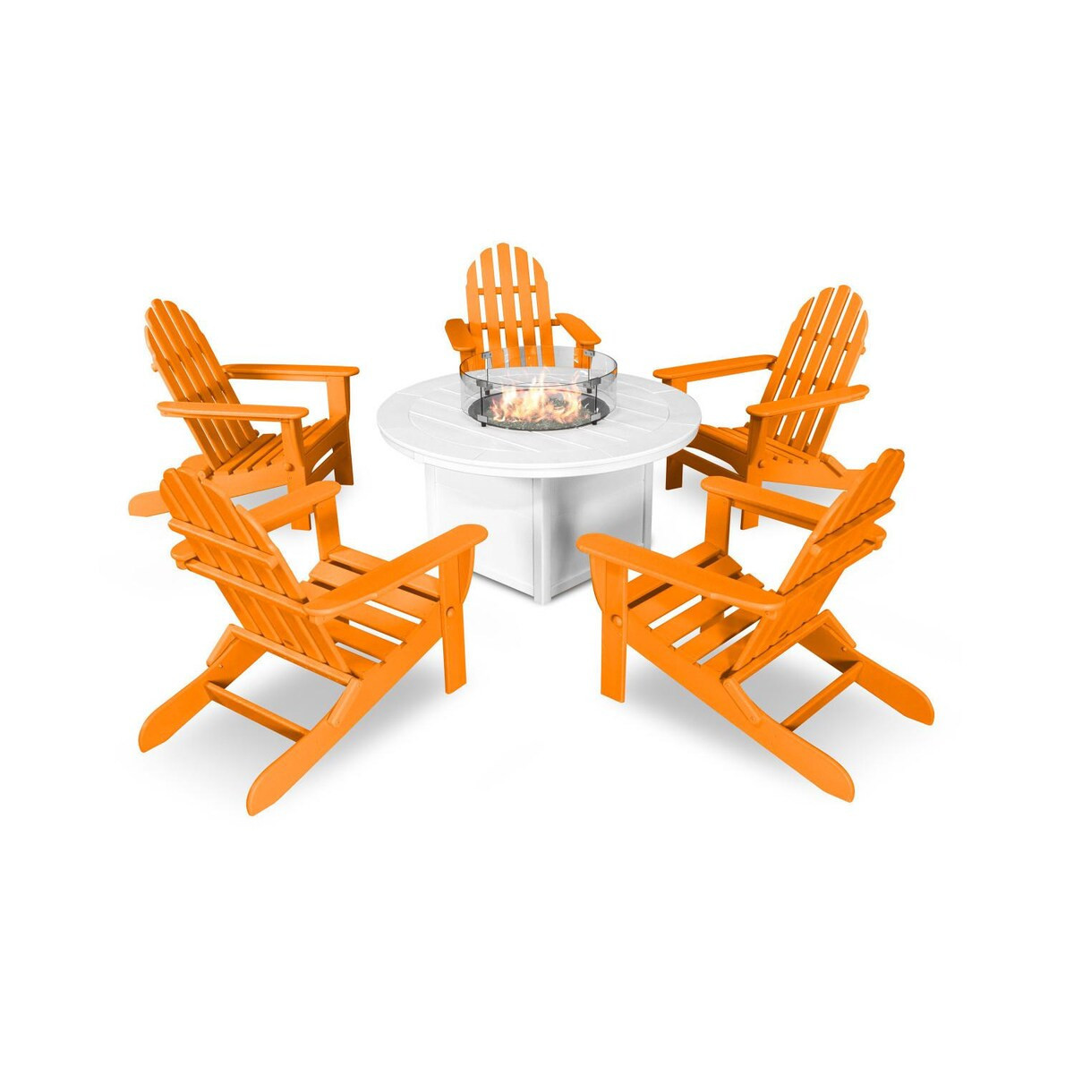 POLYWOOD Classic Adirondack 6 Pc Recycled Plastic Fire Pit Seating Set in Tangerine by - PWS414-1-10359 | BBQ Guys