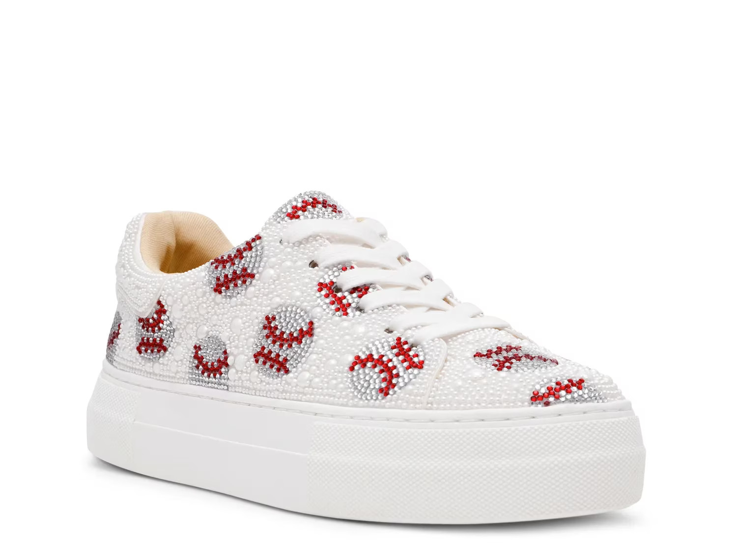 Betsey Johnson Sidny Platform Sneaker | Women's | White Baseball Print | Size 9 | Sneakers | DSW