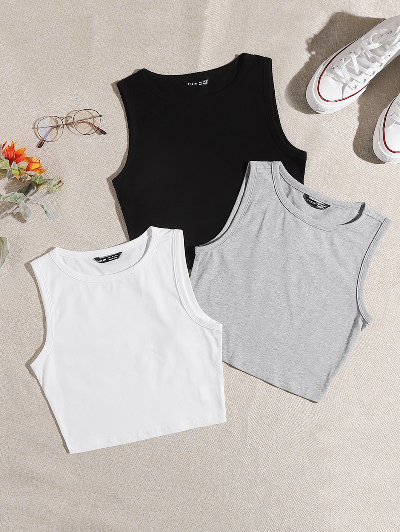 SHEIN 3 Pack Round Neck Tank Top | SHEIN