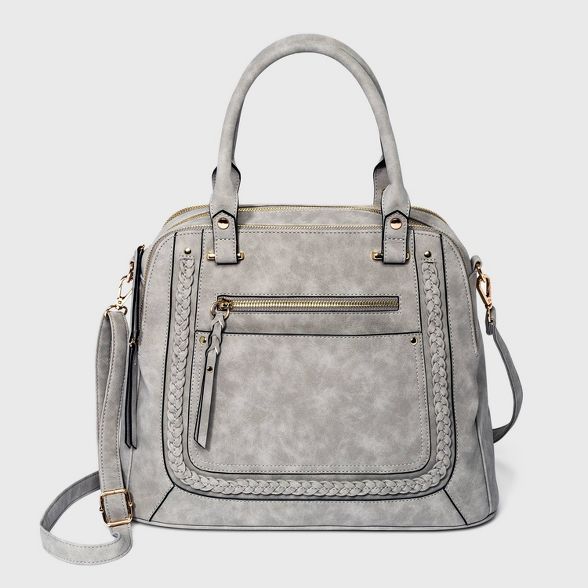 VR NYC Woven Trim Satchel Handbag - Light Gray | Target