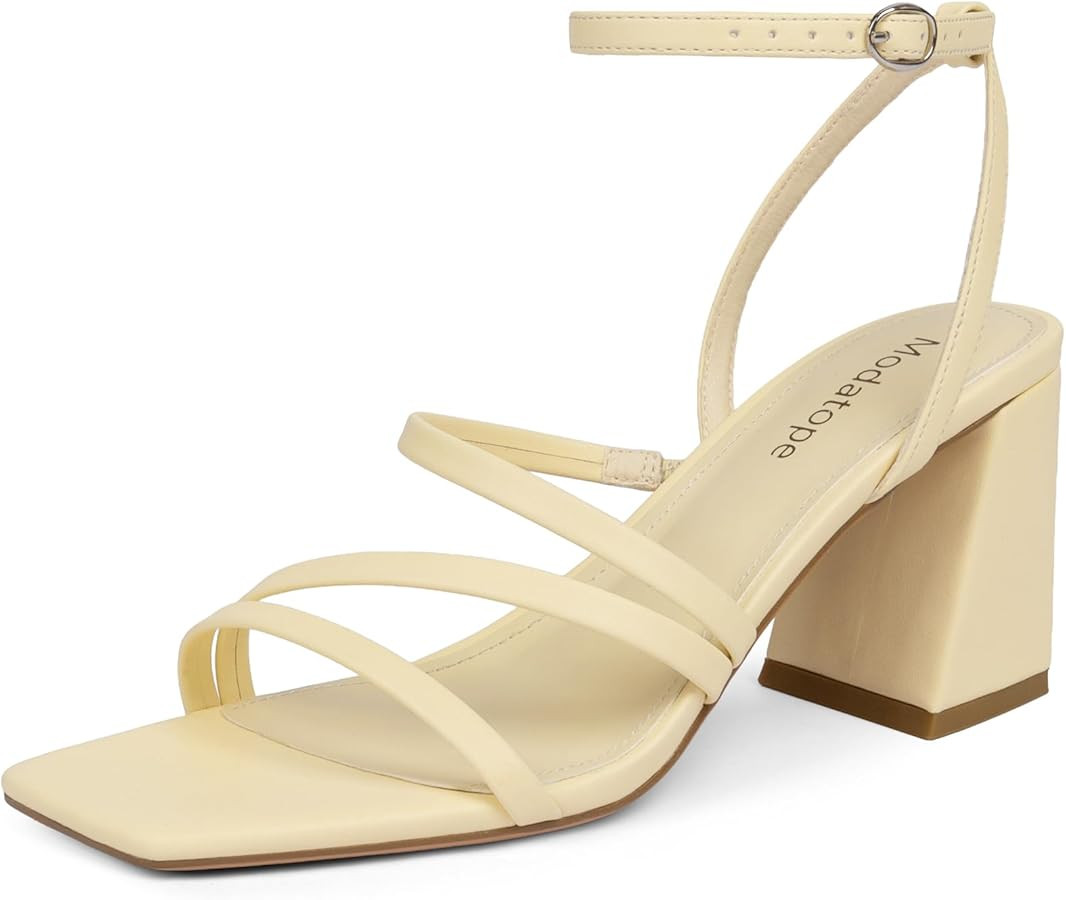 Modatope Women Heeled Sandals Strappy Heels Square Open Toe Chunky Block Heels Ankle Strap Sandal... | Amazon (US)