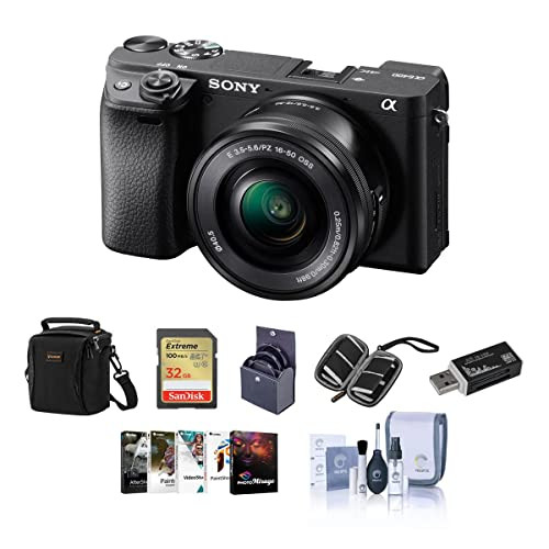Sony Alpha a6400 Mirrorless Digital Camera with 16-50mm Lens - Bundle with Shoulder Bag, 32GB SD Card, Cleaning Kit, Card Reader, SD Card Case, Corel PC Software Kit, 40.5mm Filter Kit | Amazon (US)