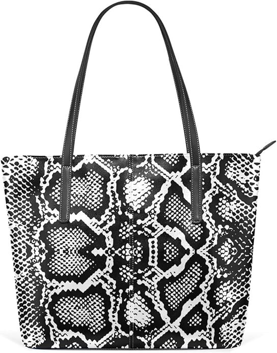 Top Handle Bag for Women Snake Skin Black White Vegan Leather Lady Purse Shoulder Bag Travel Satc... | Amazon (US)