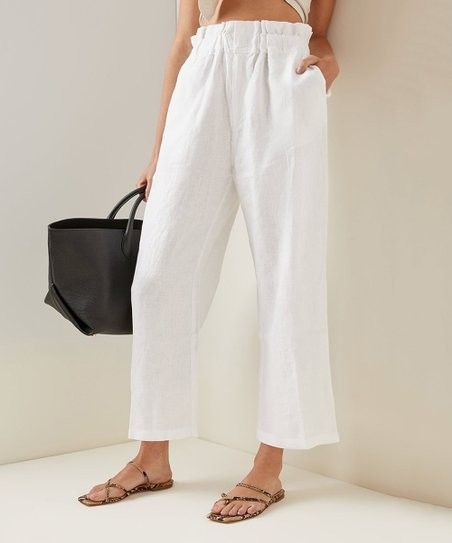 White Scrunch Waist Wide-Leg Pants - Women | Zulily