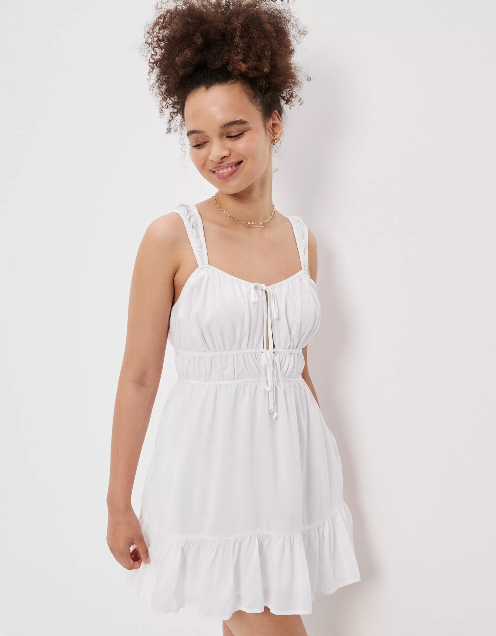 AE Silky Tie-Front Mini Dress | American Eagle Outfitters (US & CA)