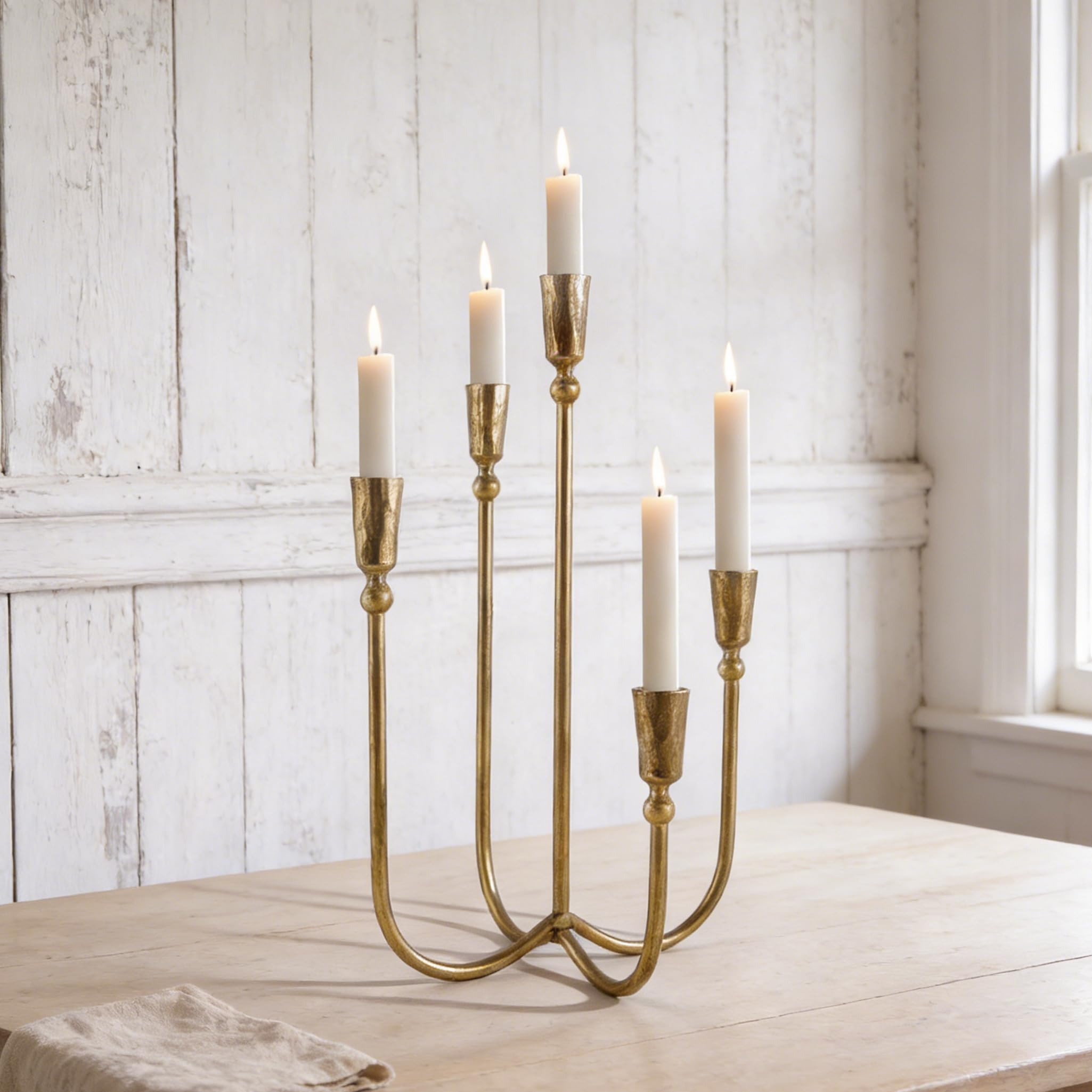 Cast Iron Candelabra 5-Taper Candle Holders, Candlestick Holders Tabletop Candles Stand, Decorati... | Amazon (US)