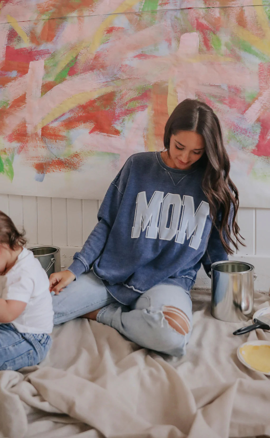 charlie southern: mom hi low sweatshirt - blue | RIFFRAFF