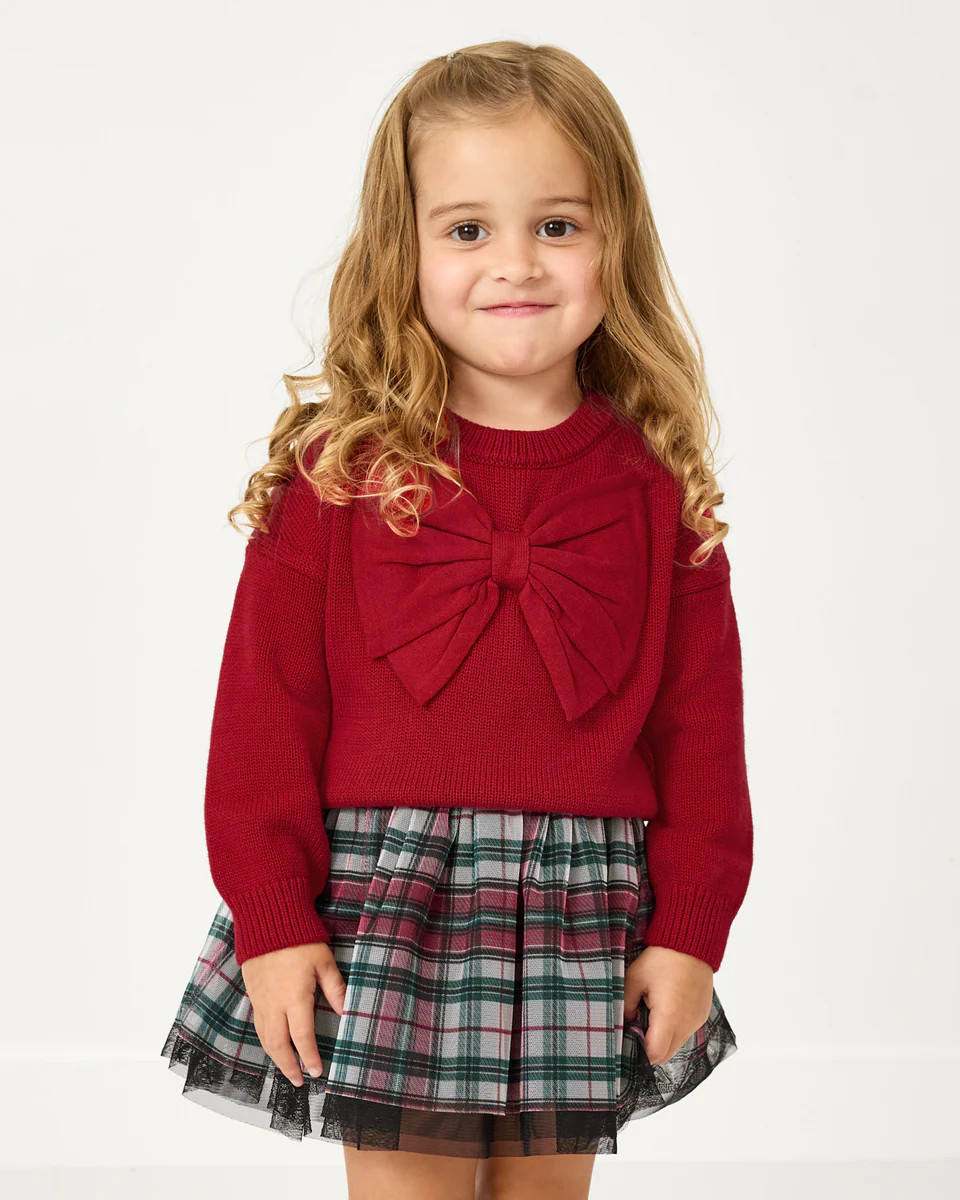 Holiday Red Drop Shoulder Bow Sweater | Little Sleepies