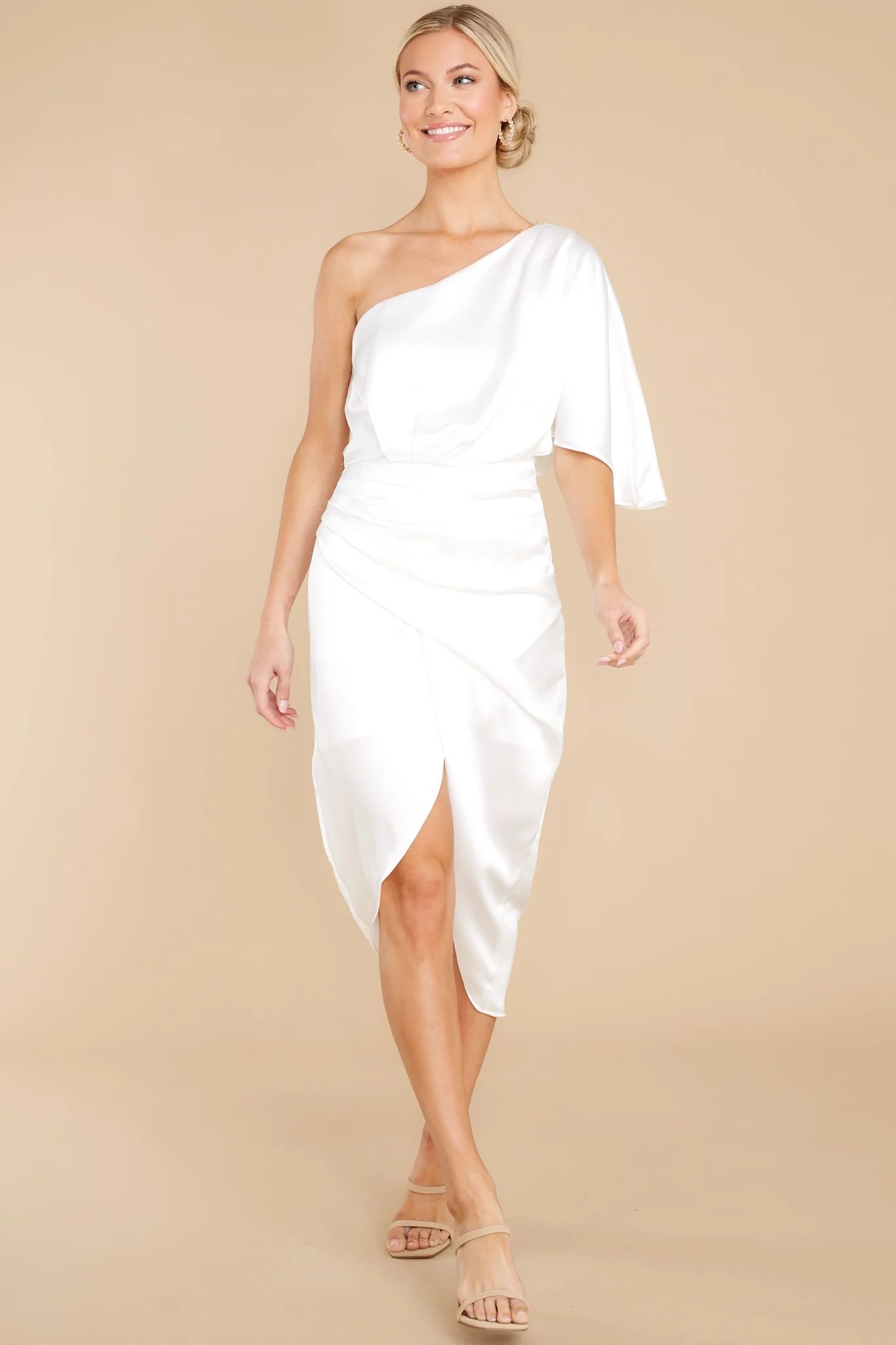 Make A Toast White One Shoulder Dress | Red Dress 