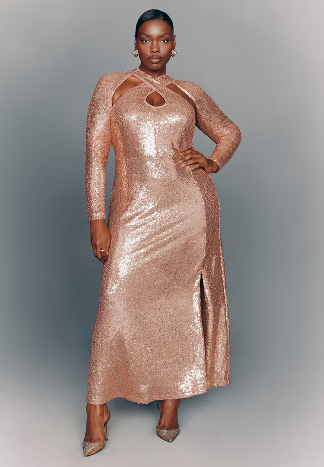 Cross Front Sequin Maxi Dress | Eloquii