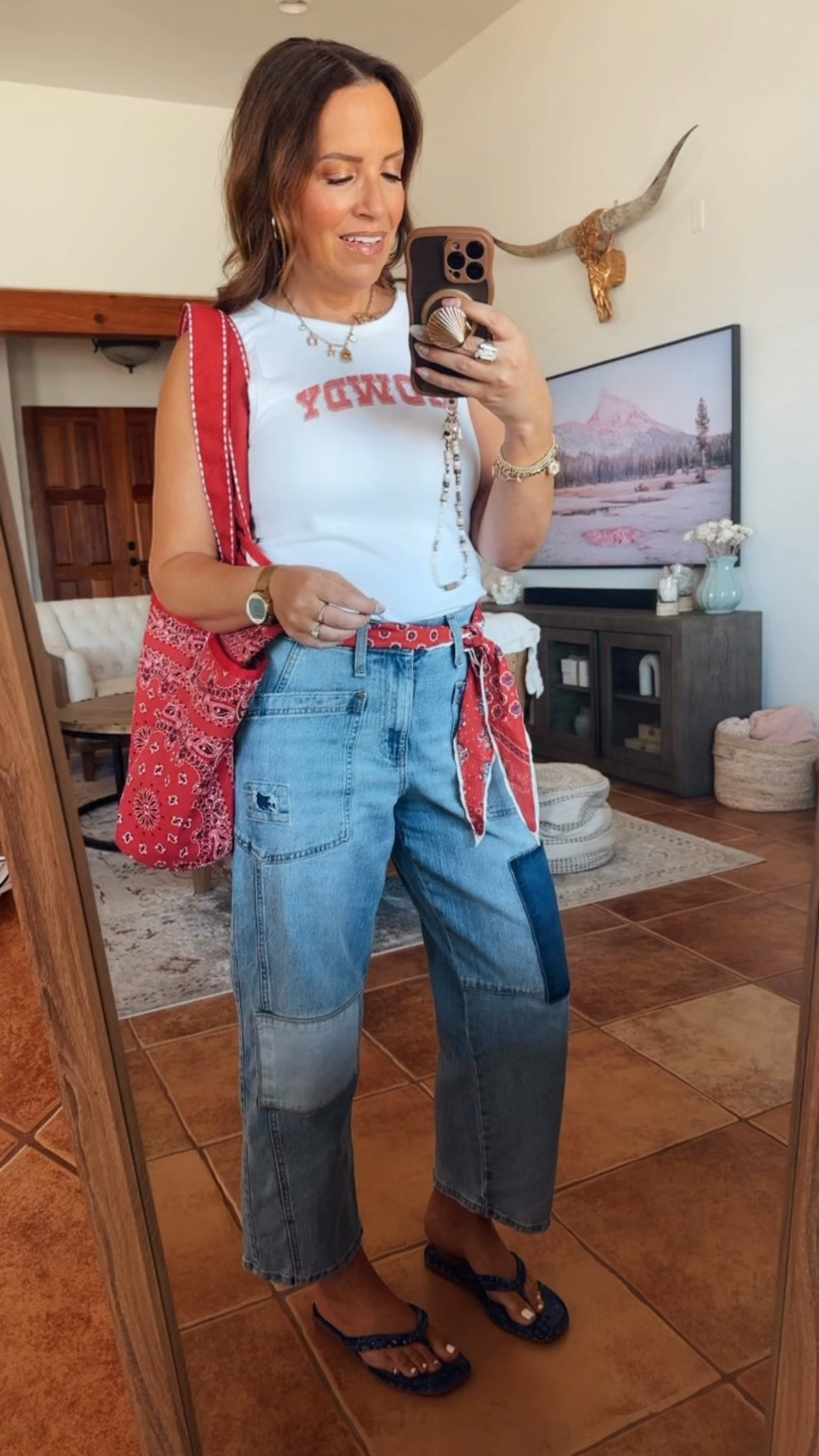 Cute lil’ country girl summer outfit idea! I am loving the new scarf belt trend! ￼

#LTKootd #LTKgrwm #LTKOver40