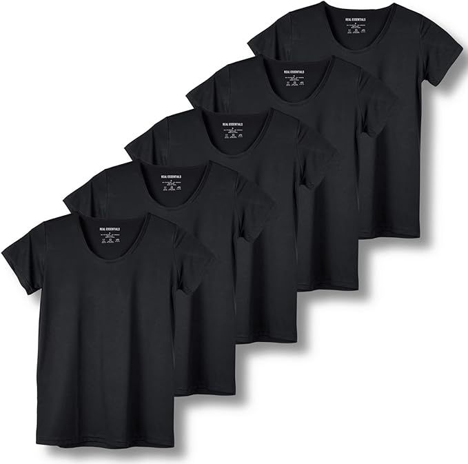 Real Essentials 5 Pack: Women's Dry Fit Tech Stretch Short-Sleeve Crew Neck Athletic T-Shirt (Ava... | Amazon (US)