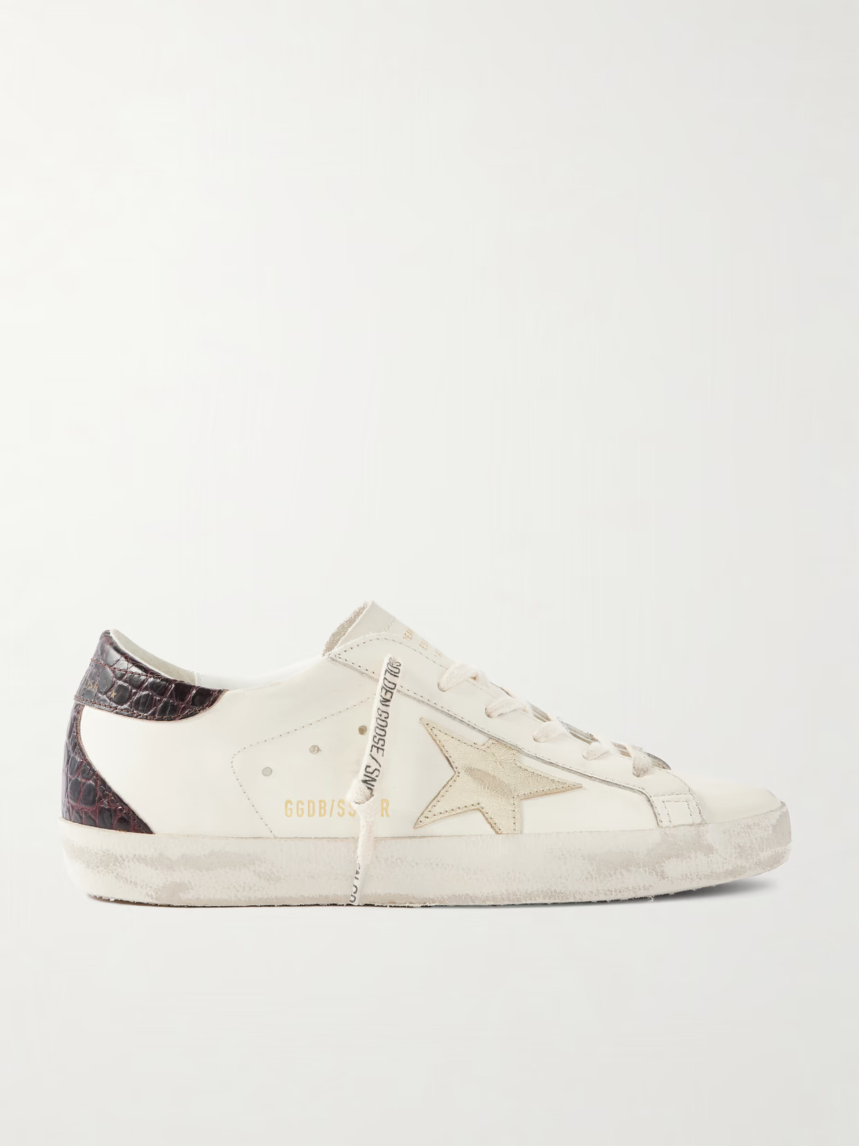 Golden Goose - Super-star Distressed Metallic And Croc-effect Leather Sneakers - White | NET-A-PORTER (US)