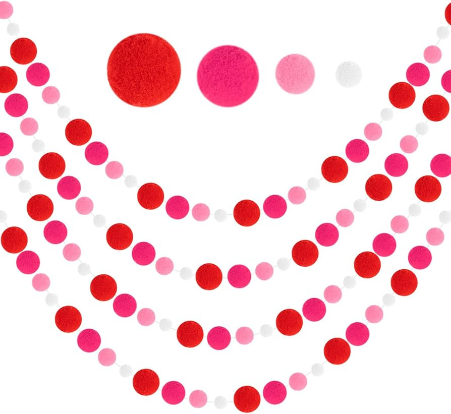 4 Pack 26.3 Feet Pink Pom Pom Garlands Christmas Decorations Red Pink White Felt Ball Hanging for... | Amazon (US)