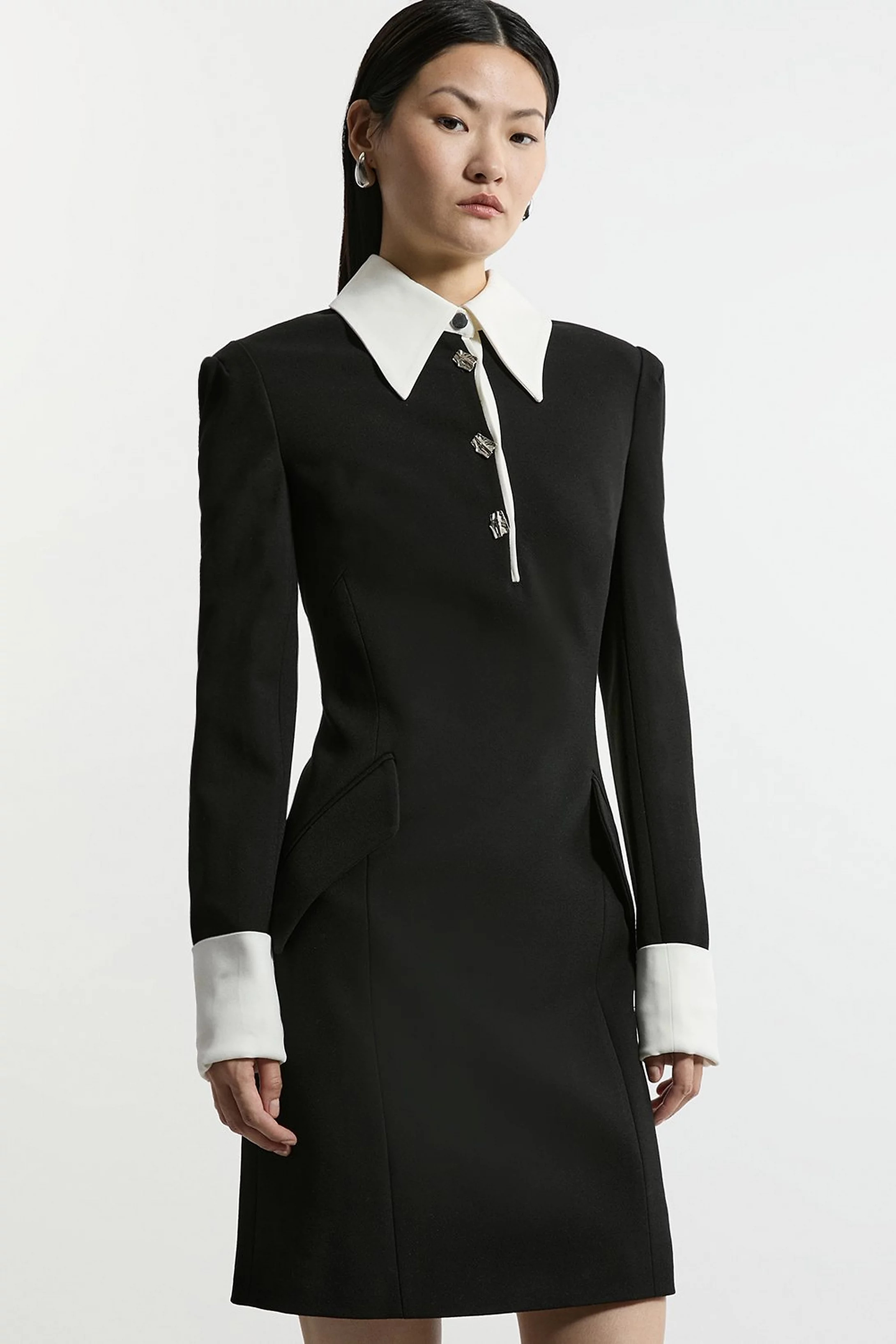 Tailored Crepe Mini Shirt Dress | Karen Millen | Karen Millen UK + IE + DE + NL