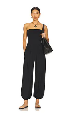 Susana Monaco Tube Gathered Ankle Jumpsuit in Black from Revolve.com | Revolve Clothing (Global)