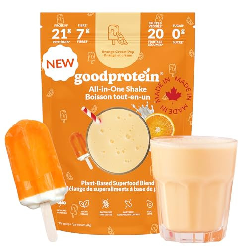Good Protein Vegan Plant-based Protein Powder 100% Natural, Non-GMO, Dairy-free, Gluten-free, Soy-free, No Added Sugar and Nothing Artificial. Orange Cream Pop All-in-One Shake 880 grams | Amazon (CA)