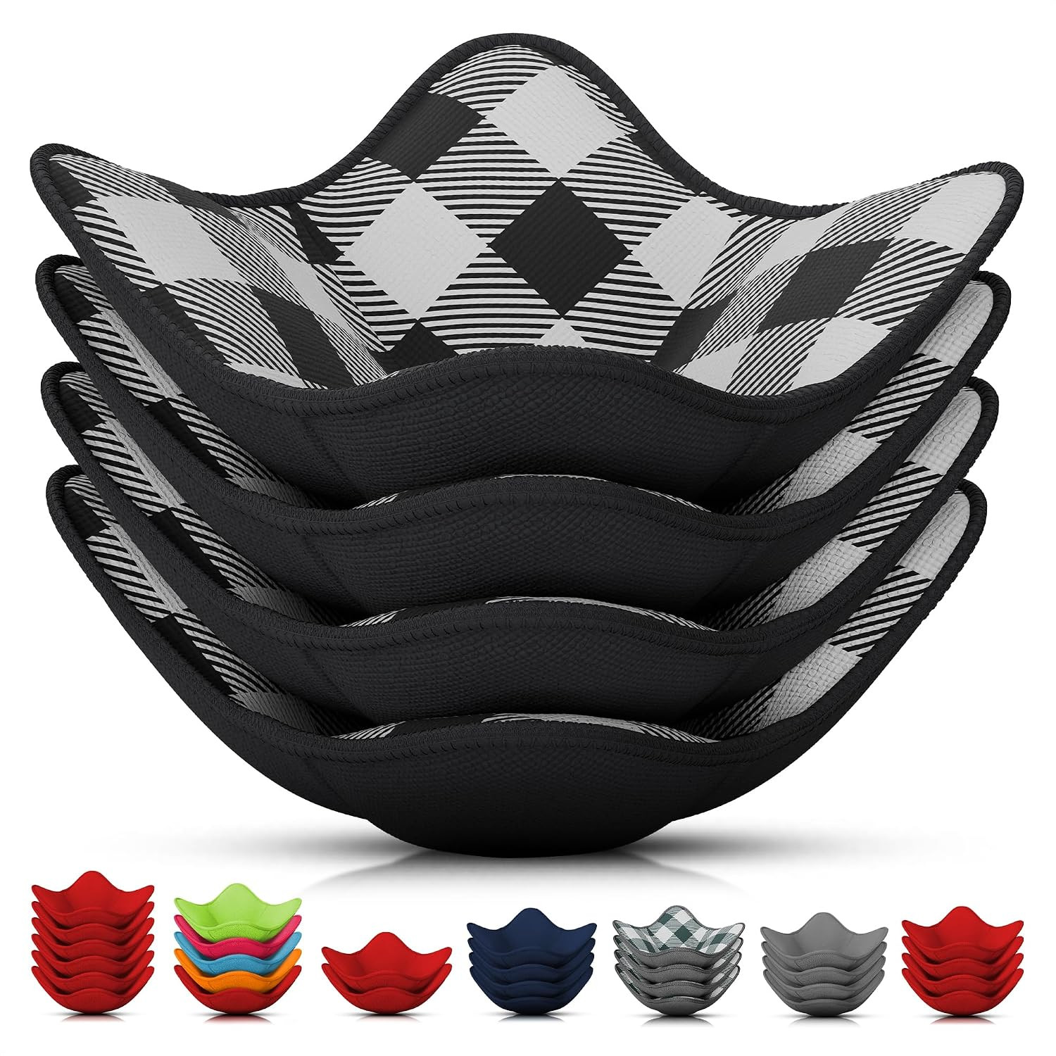 LIBERHAUS Microwave Bowl Holder 4-Pack, Microfiber, 7.5 In (Black Pattern) | Amazon (US)