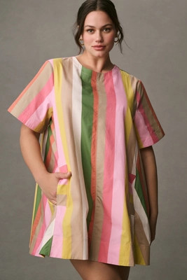 Maeve Short-Sleeve Crew-Neck Swing Mini Dress | Anthropologie (US)