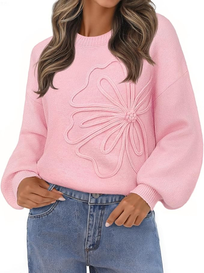 MEROKEETY Women's Winter Floral Sweater Crew Neck Lantern Sleeve 2025 Fall Trendy Warm Chunky Ove... | Amazon (US)