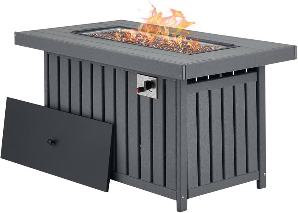 MELLCOM 43in HDPE Propane Fire Pit Table, 50000 BTU Fire Pits with Lid and Fire Glass, for Outsid... | Amazon (US)