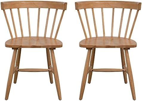 Creative Co-Op Rubberwood Slatted Back Dining Chair Set, 22" L x 20" W x 30" H, Natural | Amazon (US)