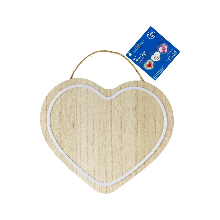 Hello Hobby LED Heart Plaque, Valentines, Unfinished Wood Surface, 11.02 in. x 9.41 in. x 1.4 in. | Walmart (US)