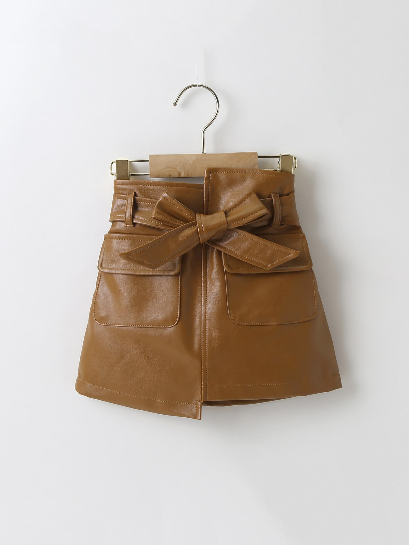 Toddler Girls Flap Pocket Belted PU Skirt | SHEIN