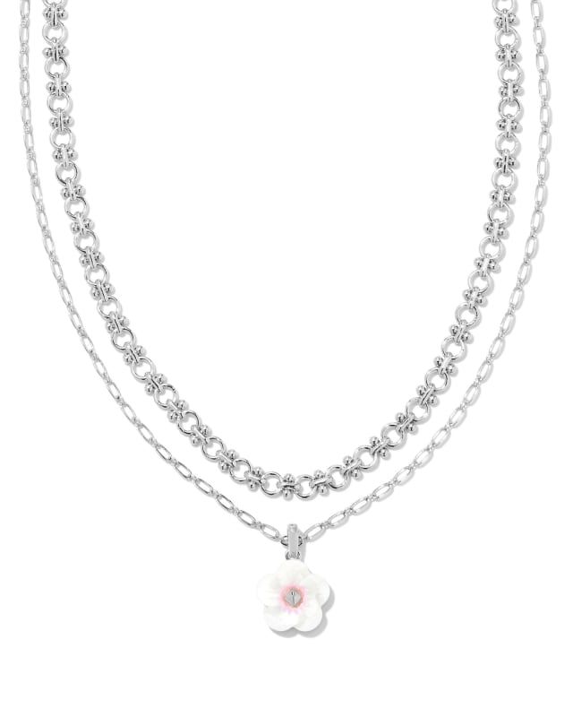 Deliah Silver Multi Strand Necklace in Iridescent Pink White Mix | Kendra Scott